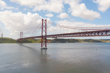 Lisbon Portugal aerial of bridge and marina