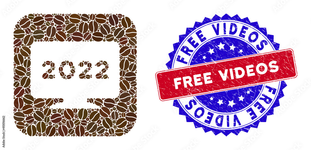 Poster vector mosaic 2022 display screen and grunge bicolor free videos stamp. mosaic 2022 display screen c