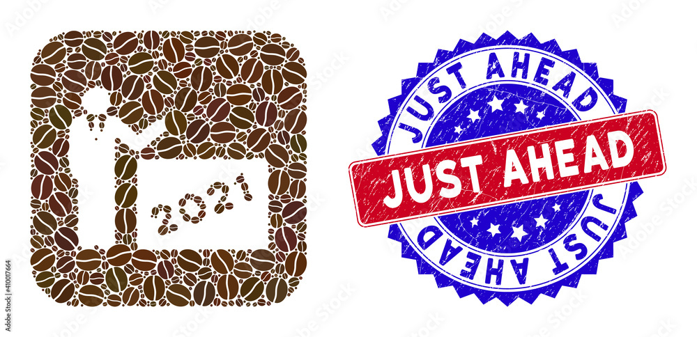 Poster vector mosaic 2021 showing man and grunge bicolor just ahead stamp. mosaic 2021 showing man designed