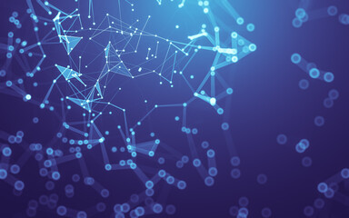 Abstract background. Molecules technology with polygonal shapes, connecting dots and lines. Connection structure. Big data visualization.