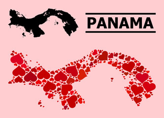 Love mosaic and solid map of Panama on a pink background. Mosaic map of Panama created with red valentine hearts. Vector flat illustration for love conceptual illustrations.