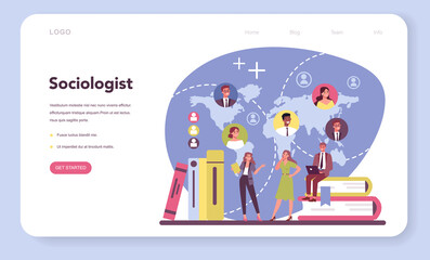 Sociologist web banner or landing page. Scientist study of society