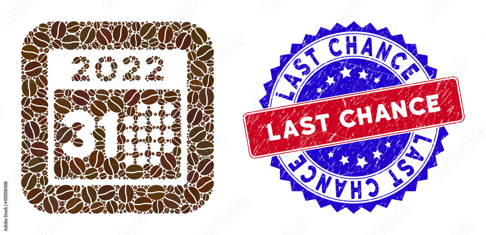 Aufkleber vector mosaic last 2022 day and grunge bicolor last chance seal stamp. mosaic last 2022 day created 