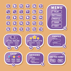 Interface elements for game and app design: buttons, menu Windows, and settings (GUI, UI).