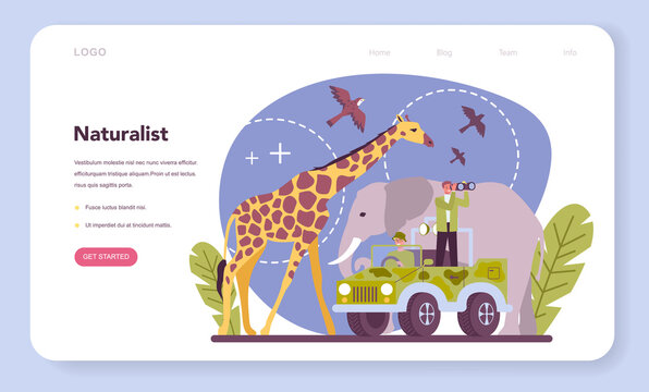 Zoologist web banner or landing page. Scientist exploring