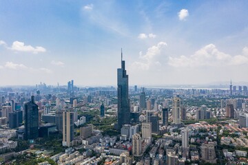 Plakat Aerial view of urban Nanjing city in a sunny day