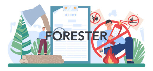Forester typographic header. Wood protection and rehabilitation.