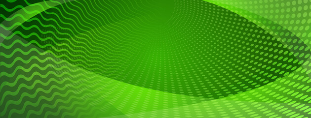 Abstract background made of curves and halftone dots in green colors