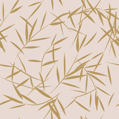 Delicate tropical palm leaves seamless pattern in gold and pink colors. Vector illustration.