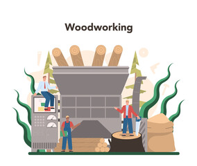 Wood industry and paper production concept. Logging and woodworking
