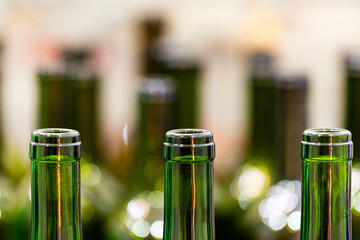 
Empty foreground bottles of colors and alcohol for decoration