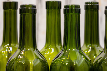 
Empty foreground bottles of colors and alcohol for decoration
