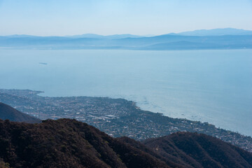 Aerial view of the city of Lake Chapala and its city in Ajijic Mexico