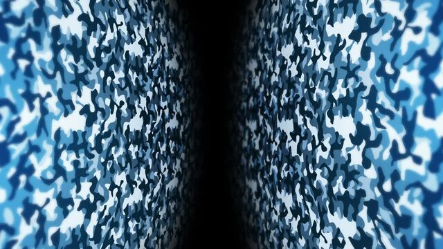 Blue camouflage pattern background. Military uniform concept. Abstract line and wave texture. Loop animation.