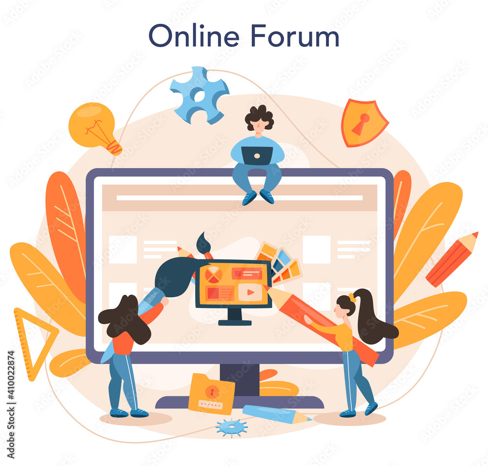 Poster web design online service or platform. presenting content on web pages.