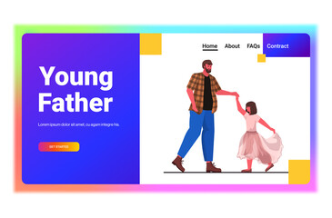 father dancing with dughter ballet lesson parenting fatherhood concept dad spending time with his kid horizontal copy space full length vector illustration