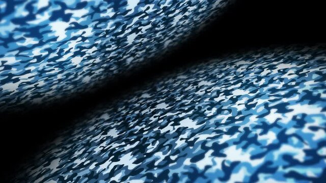 Blue camouflage pattern background. Military uniform concept. Abstract line and wave texture. Loop animation.