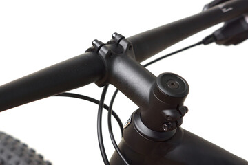 Closeup shot of a mountain bike stem isolated on white background - obrazy, fototapety, plakaty