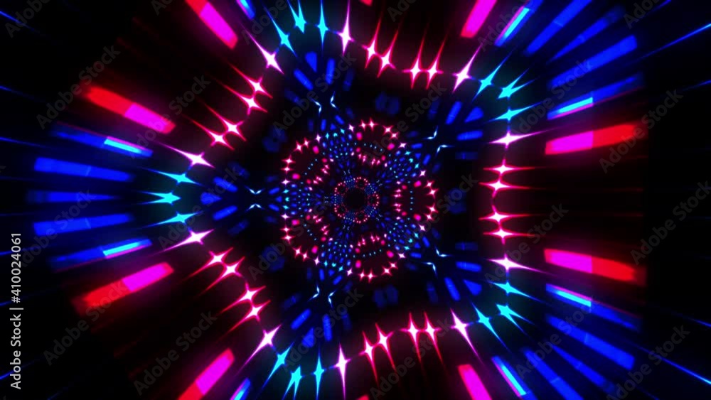 Poster abstract blue pink neon glowing rays and lines motion forming star shape patterns and exploding. 4k 
