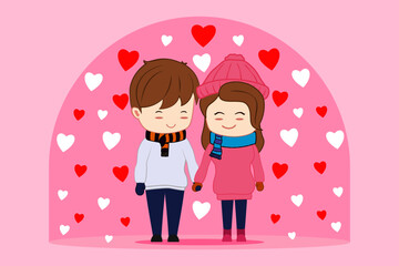 valentine day two chibi cute kawaii person in love holding hand