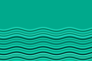 Turquoise wavy stripes on a turquoise background with copy space. Horizontal curvy lines. Abstract curved geometry background