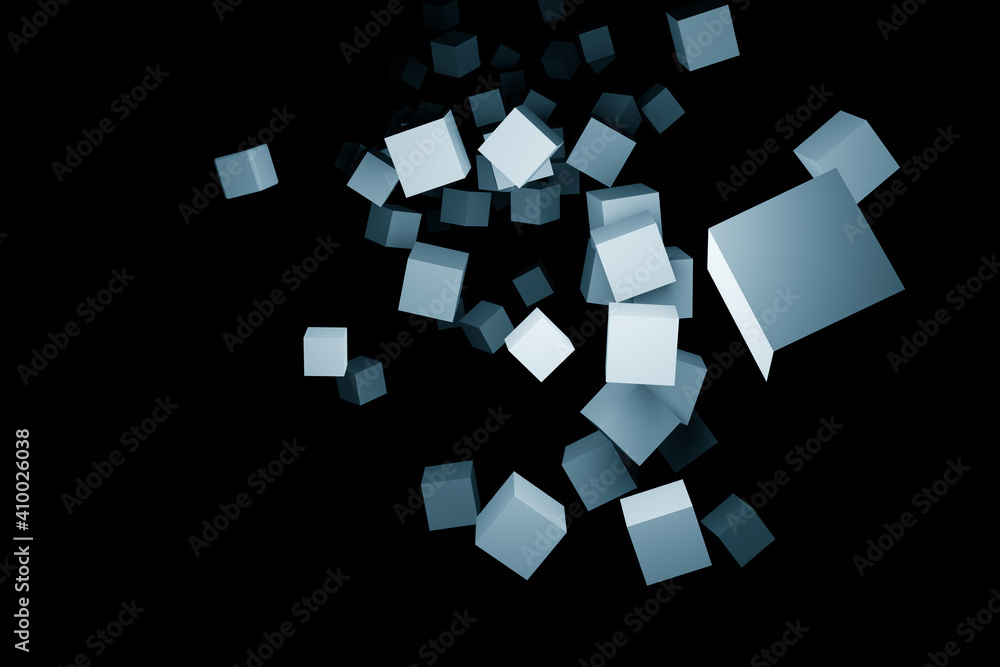 Aufkleber Moving cube to camera view on black background for blending with main project