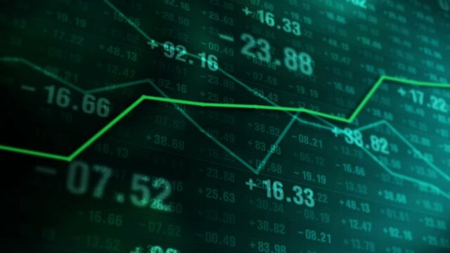 Line graph and numbers in stock market. Business Success and growth concept. Abstract financial chart on screen display. Loop animation.