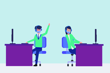 Customer service agent sitting at office while wearing face mask