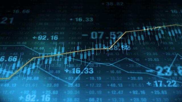 Line graph and numbers in stock market. Business Success and growth concept. Abstract financial chart on screen display. Loop animation.