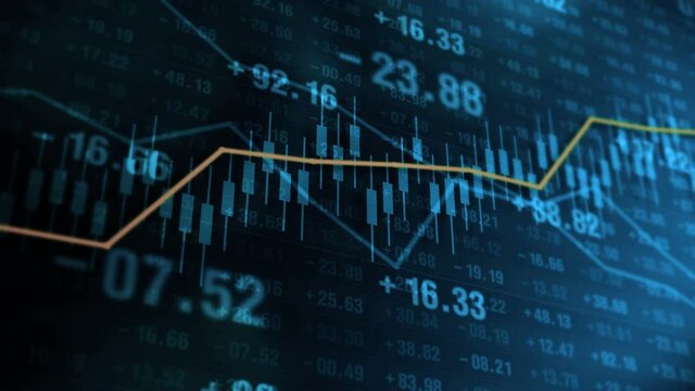 Line graph and numbers in stock market. Business Success and growth concept. Abstract financial chart on screen display. Loop animation.