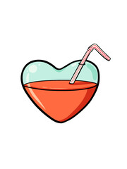 Heart illustration - glass of love with tube on white isolated background