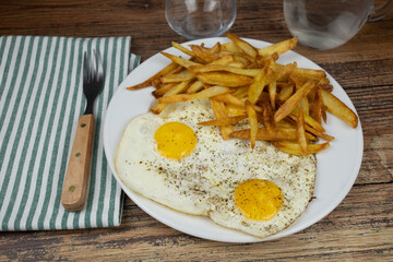 assiette d'oeufs au plat et frites 