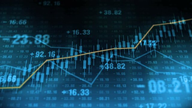 Line graph and numbers in stock market. Business Success and growth concept. Abstract financial chart on screen display. Loop animation.