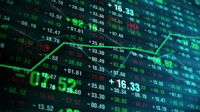 Line graph and numbers in stock market. Business Success and growth concept. Abstract financial chart on screen display. Loop animation.