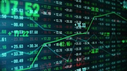 Line graph and numbers in stock market. Business Success and growth concept. Abstract financial chart on screen display. Loop animation. - Powered by Adobe