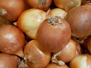 fresh onion displayed for sale on the supermarket.
