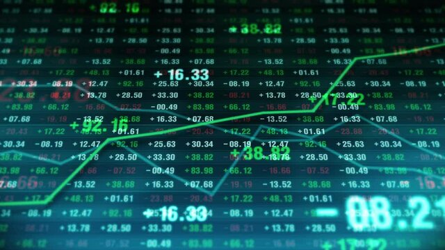 Line graph and numbers in stock market. Business Success and growth concept. Abstract financial chart on screen display. Loop animation.