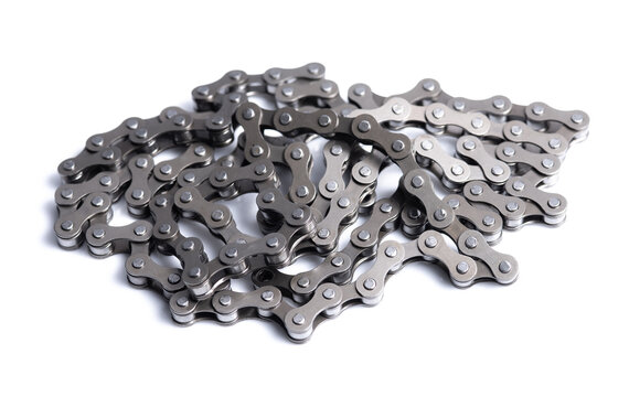 Bicycle roller chain on white background