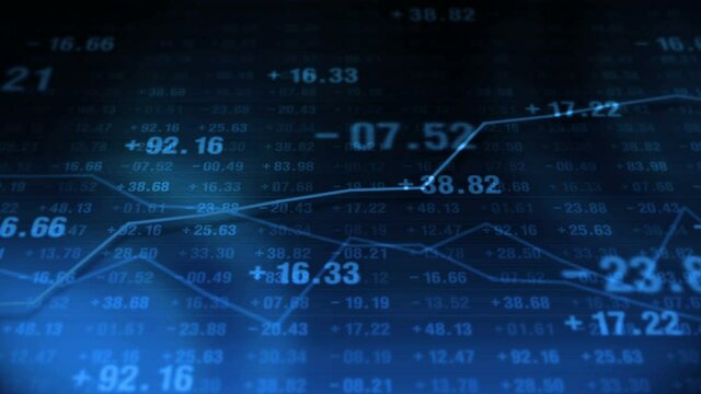 Line graph and numbers in stock market. Business Success and growth concept. Abstract financial chart on screen display. Loop animation.