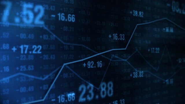 Line graph and numbers in stock market. Business Success and growth concept. Abstract financial chart on screen display. Loop animation.