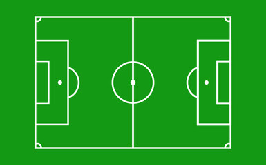 Illustration. Soccer. Playing field of football. Digital drawing relating to the game, betting and competition. White lines that delimit the areas, zones and regulations of this sport.
