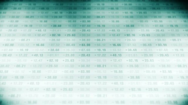 Financial stock market numbers. Business success and growth concept. Monochrome. Abstract economy data on screen display. Loop animation.