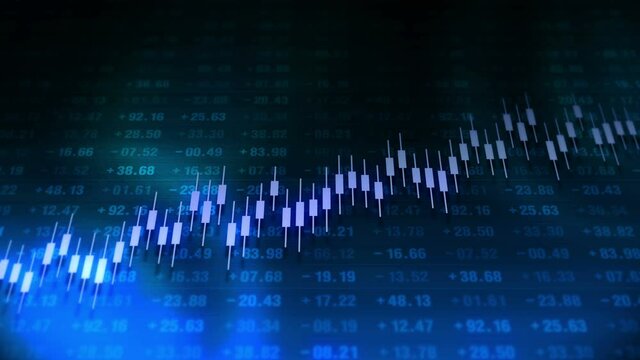 Graph and numbers in stock market. Success and growth concept. Business candle stick graph. Abstract finance on screen display. Loop animation.
