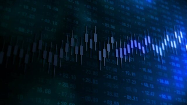 Graph and numbers in stock market. Success and growth concept. Business candle stick graph. Abstract finance on screen display. Loop animation.