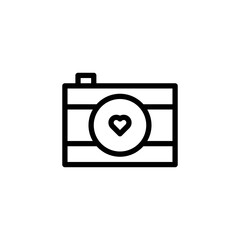 camera icon with a heart symbol in line style isolated on white background. photography vector illustration. EPS 10