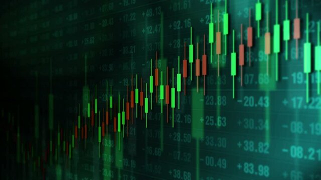 Graph and numbers in stock market. Success and growth concept. Business candle stick graph. Abstract finance on screen display. Loop animation.