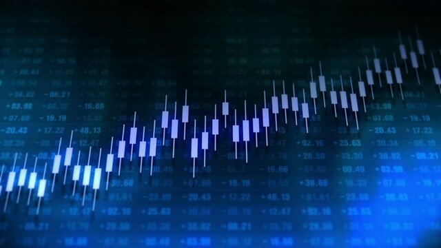 Graph and numbers in stock market. Success and growth concept. Business candle stick graph. Abstract finance on screen display. Loop animation.