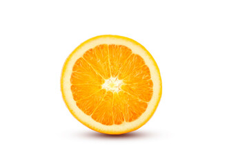 Fresh orange cut in half on white background