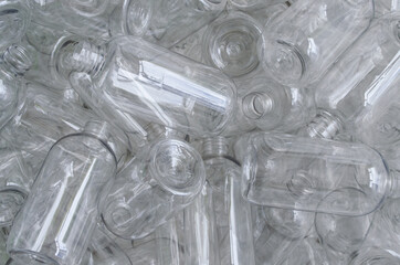 Set of many clean plastic bottles. Transparent background.