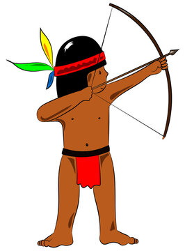 Cute Hunter Native Boy With Bow And Arrow